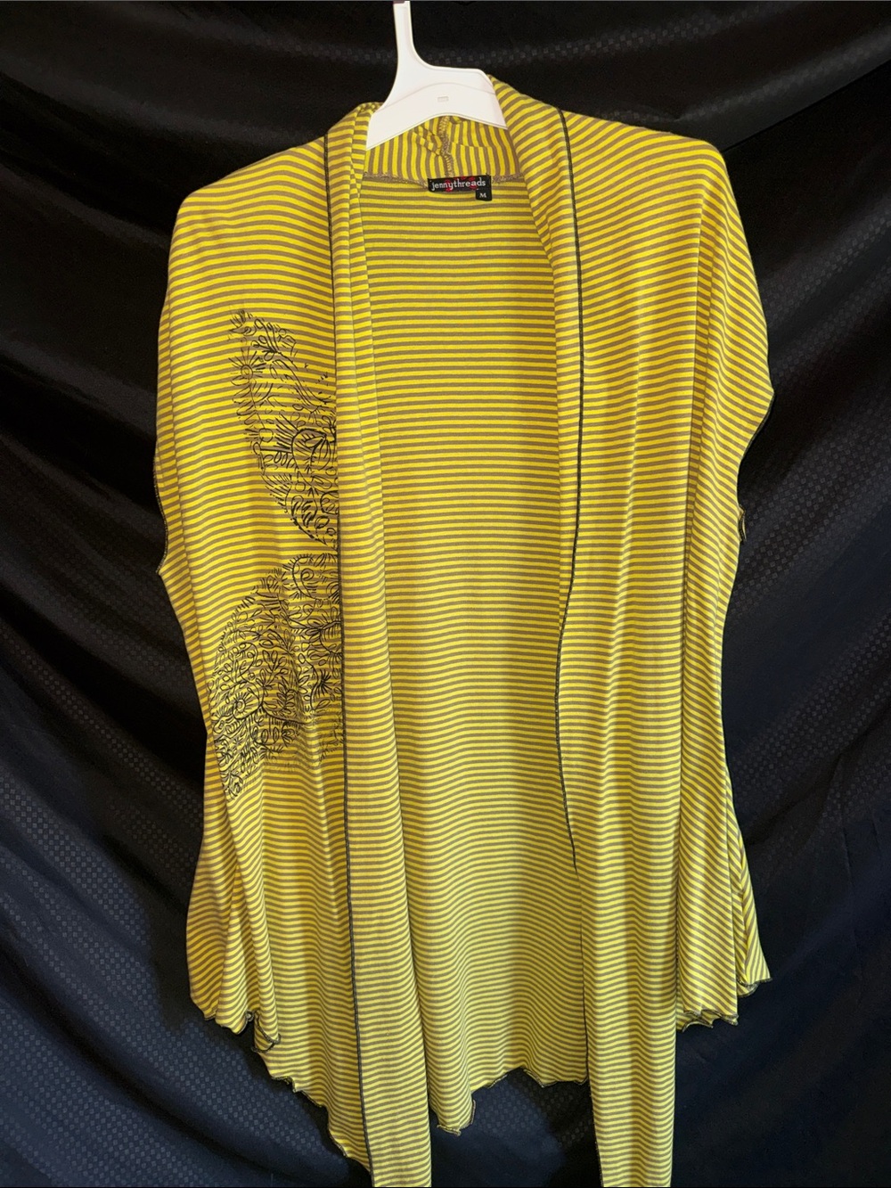 Striped Yellow and Gray Floral Embroidered Cardigan